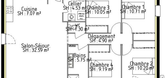 Plan de maison Surface terrain 96 m2 - 6 pièces - 4  chambres -  sans garage 
