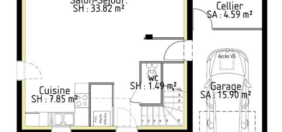 Plan de maison Surface terrain 88 m2 - 5 pièces - 3  chambres -  avec garage 