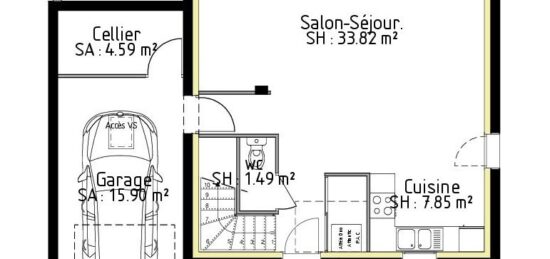 Plan de maison Surface terrain 88 m2 - 5 pièces - 3  chambres -  avec garage 