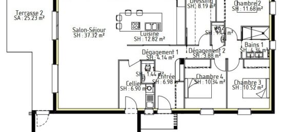 Plan de maison Surface terrain 143 m2 - 6 pièces - 4  chambres -  avec garage 